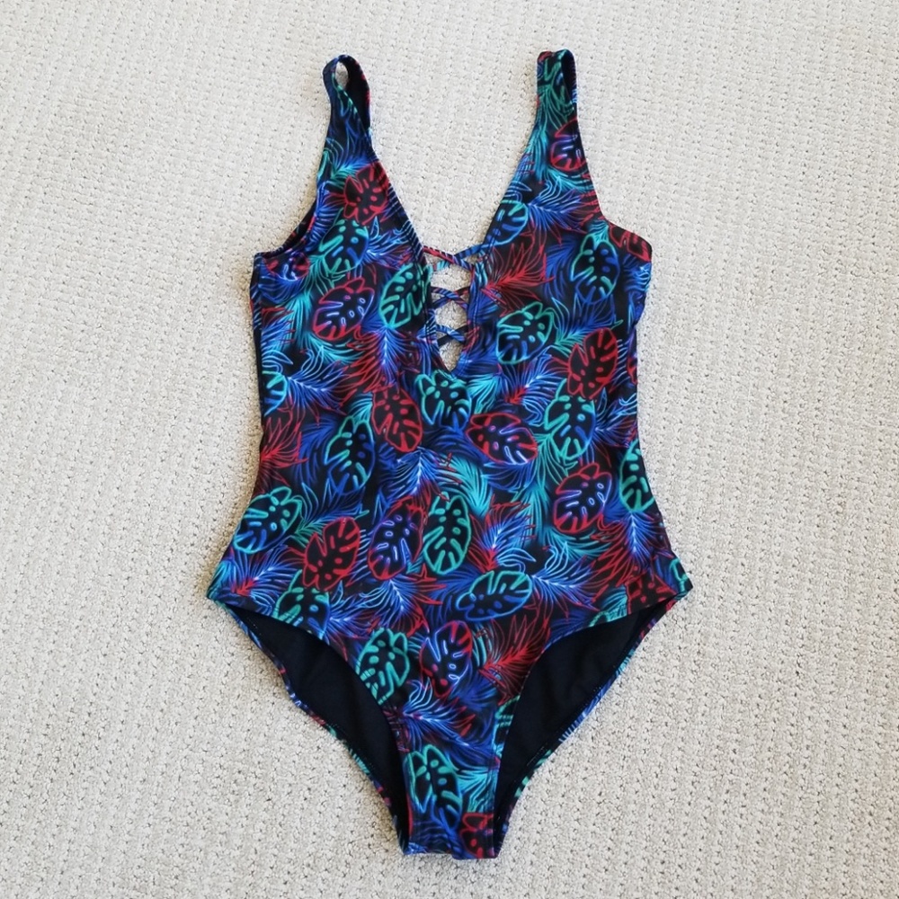Palm print bathing suit